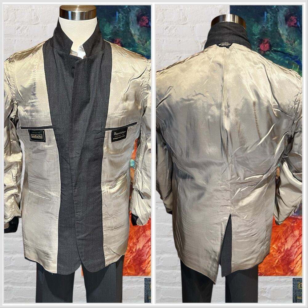 Vtg Hart Marx x Barrister 44L Brown Gray Tonal Ghost Glen Plaid Blazer Jacket - Picture 10 of 15